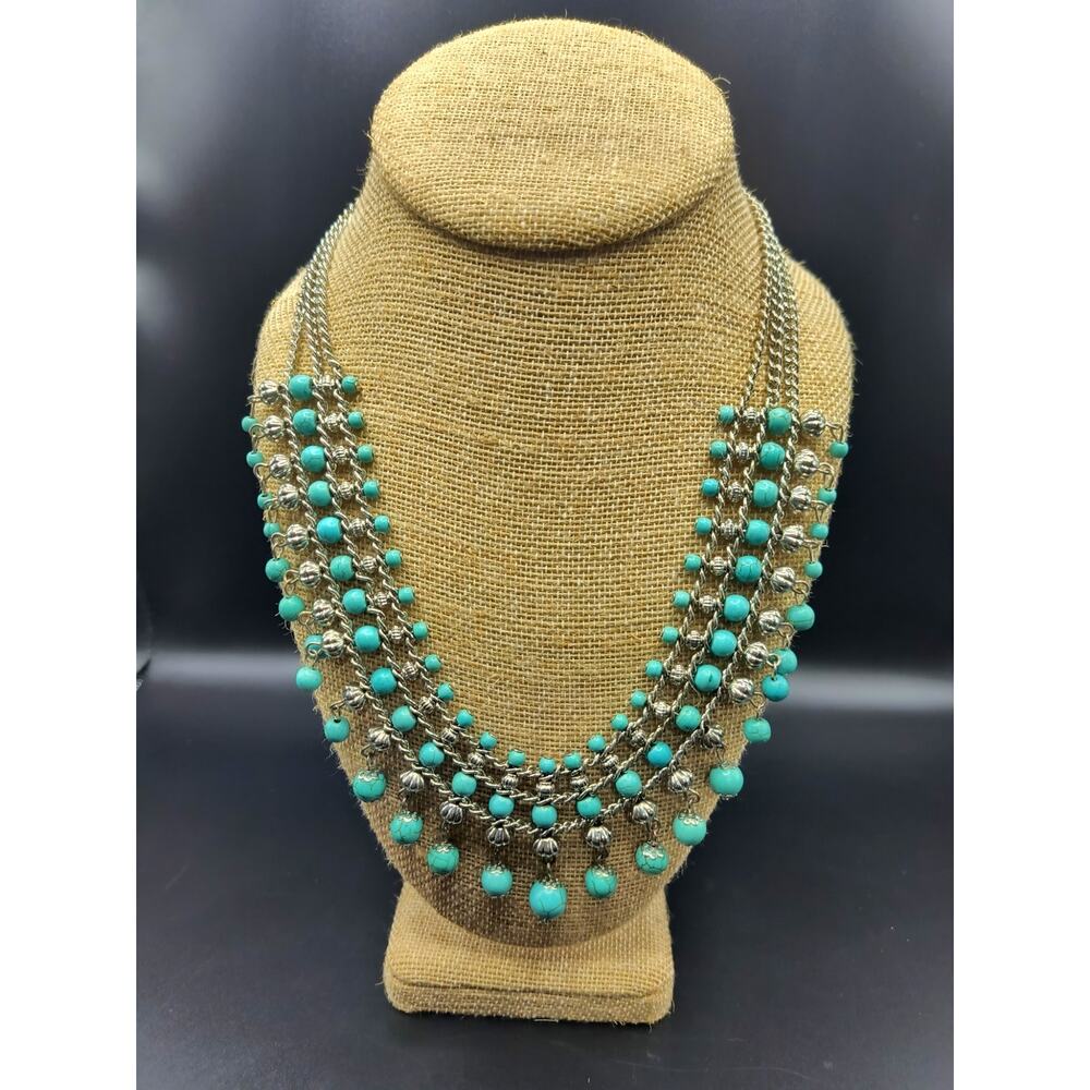 Multi-Strand Turquoise & Silver Statement Necklace
